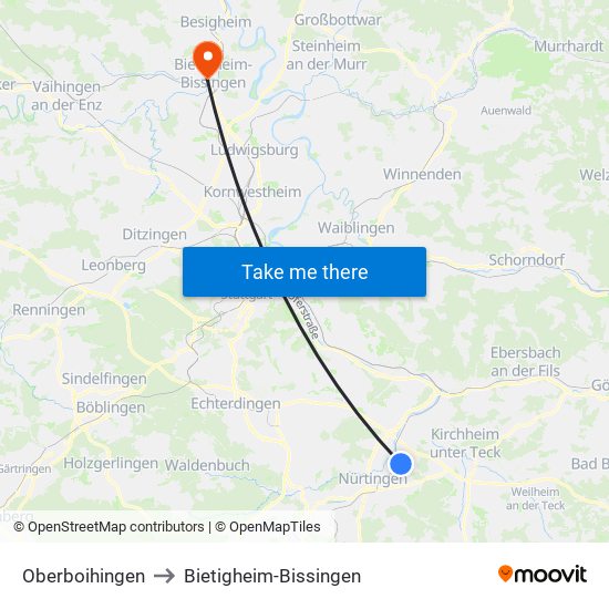 Oberboihingen to Bietigheim-Bissingen map