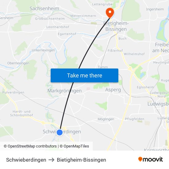 Schwieberdingen to Bietigheim-Bissingen map