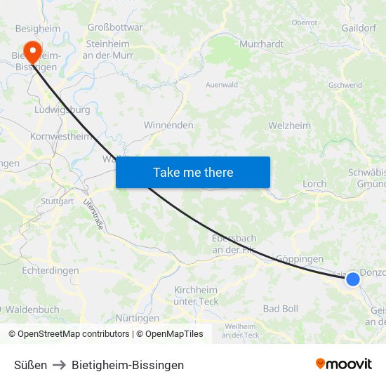 Süßen to Bietigheim-Bissingen map