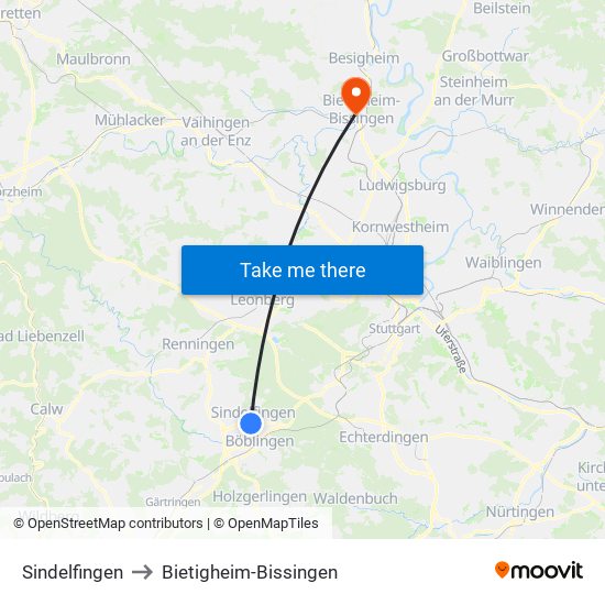 Sindelfingen to Bietigheim-Bissingen map