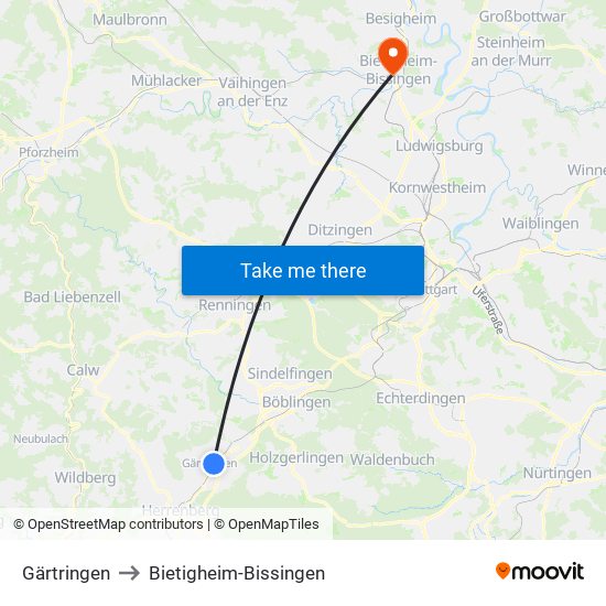 Gärtringen to Bietigheim-Bissingen map