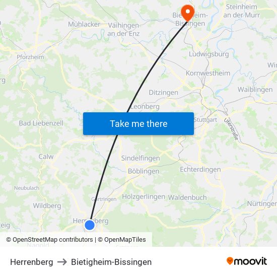 Herrenberg to Bietigheim-Bissingen map