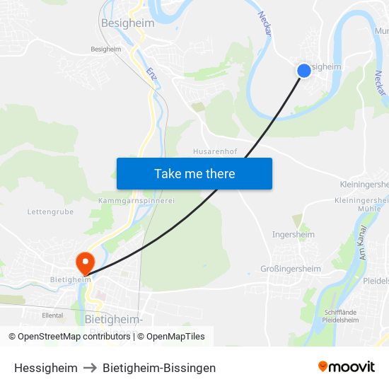 Hessigheim to Bietigheim-Bissingen map