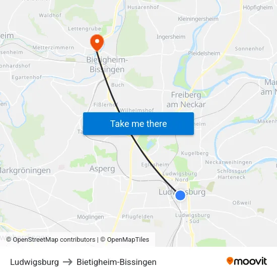 Ludwigsburg to Bietigheim-Bissingen map