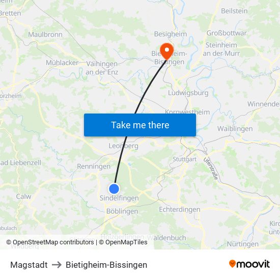 Magstadt to Bietigheim-Bissingen map