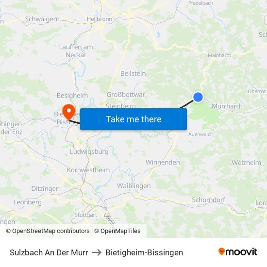 Sulzbach An Der Murr to Bietigheim-Bissingen map