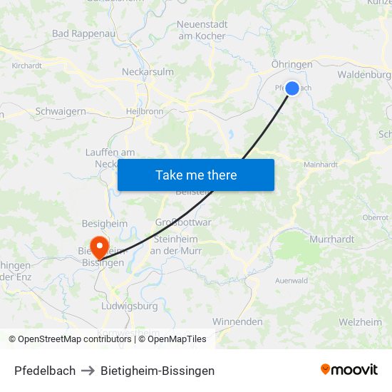 Pfedelbach to Bietigheim-Bissingen map