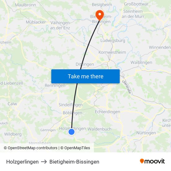 Holzgerlingen to Bietigheim-Bissingen map