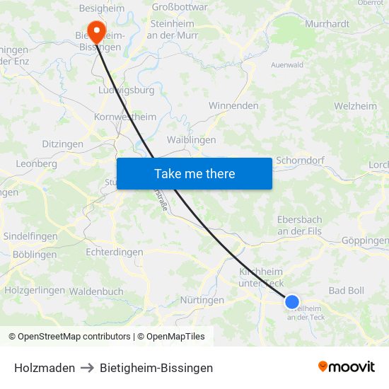 Holzmaden to Bietigheim-Bissingen map