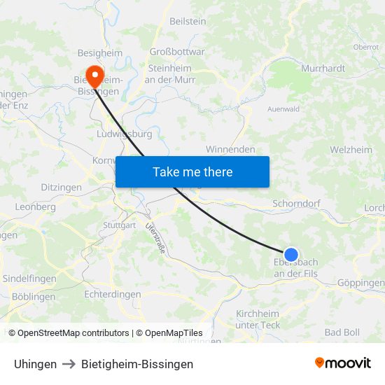 Uhingen to Bietigheim-Bissingen map