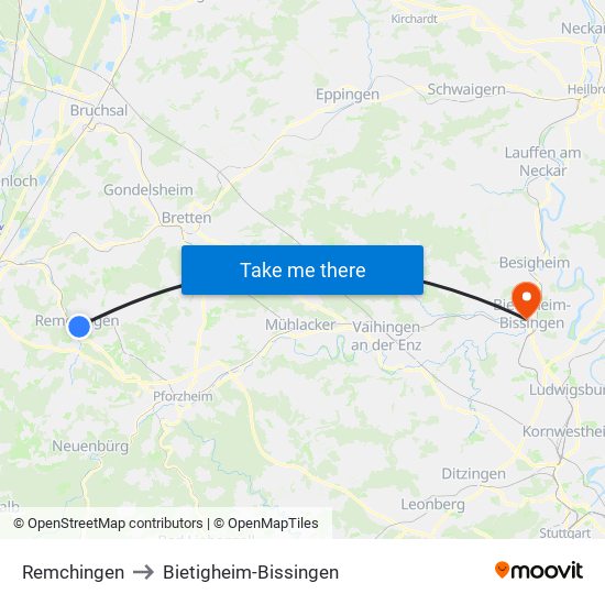 Remchingen to Bietigheim-Bissingen map
