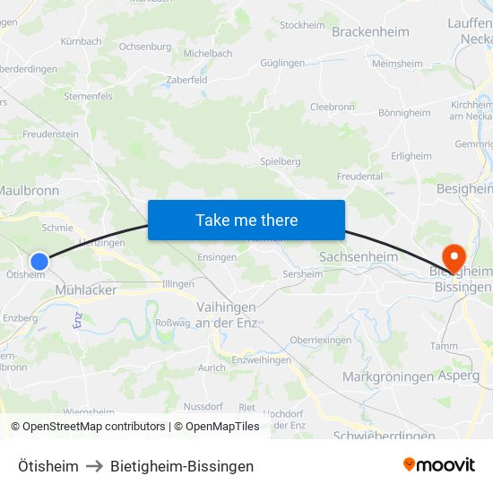 Ötisheim to Bietigheim-Bissingen map
