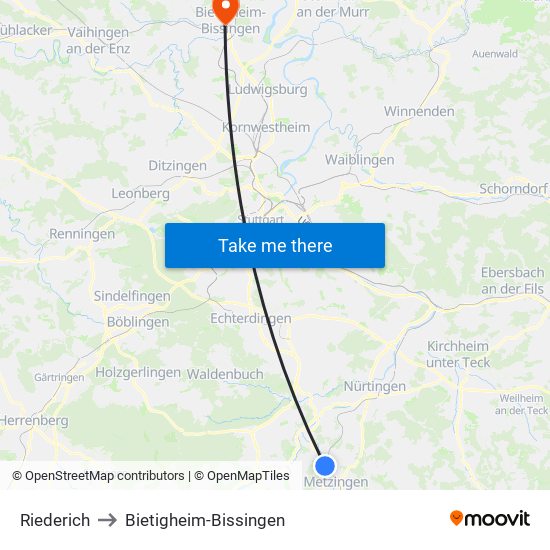 Riederich to Bietigheim-Bissingen map