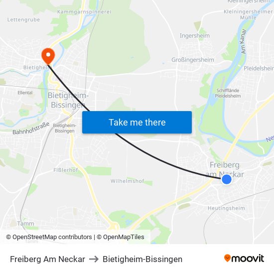 Freiberg Am Neckar to Bietigheim-Bissingen map