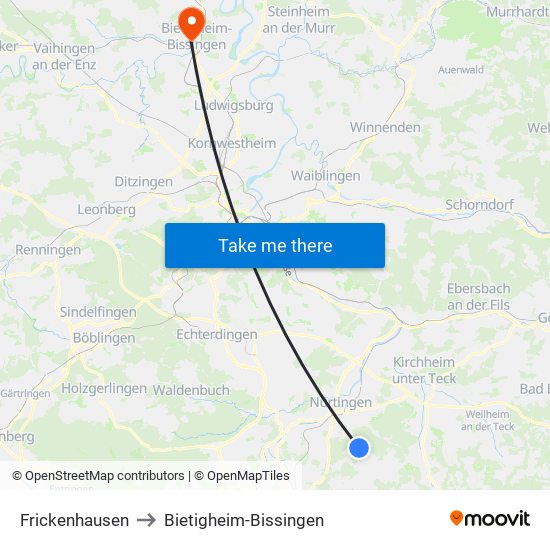 Frickenhausen to Bietigheim-Bissingen map