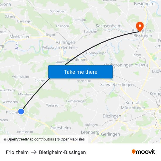 Friolzheim to Bietigheim-Bissingen map