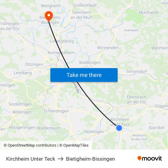 Kirchheim Unter Teck to Bietigheim-Bissingen map