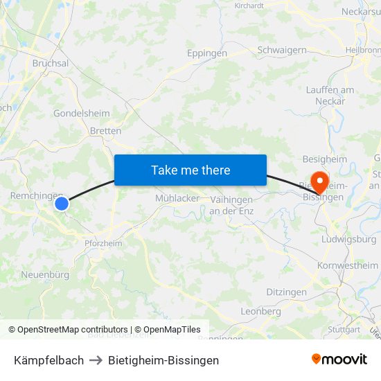 Kämpfelbach to Bietigheim-Bissingen map