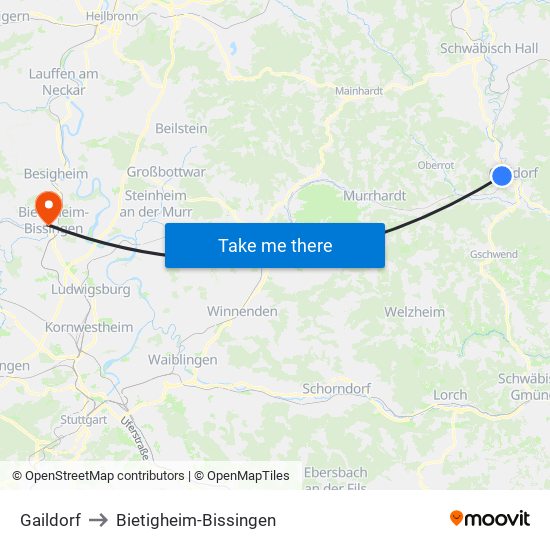 Gaildorf to Bietigheim-Bissingen map