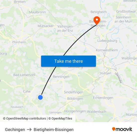 Gechingen to Bietigheim-Bissingen map