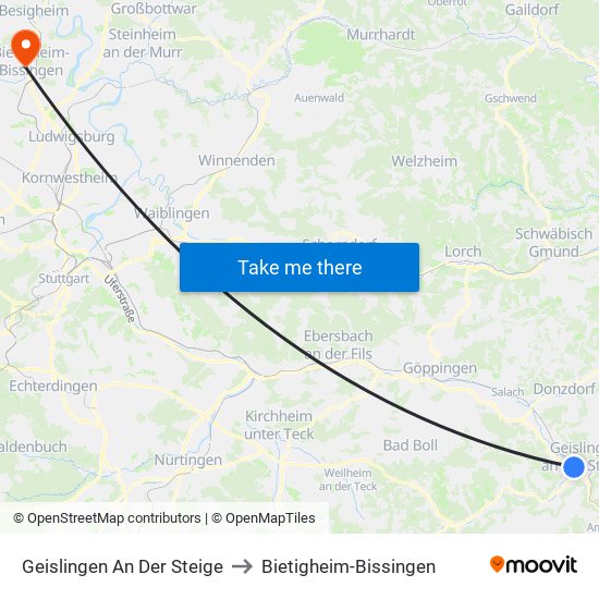 Geislingen An Der Steige to Bietigheim-Bissingen map