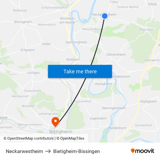 Neckarwestheim to Bietigheim-Bissingen map