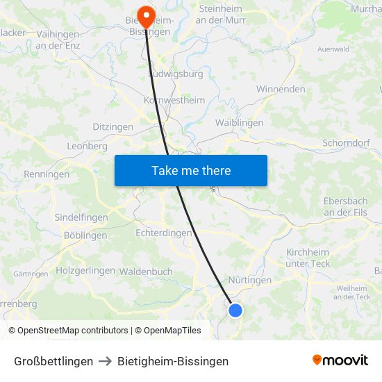 Großbettlingen to Bietigheim-Bissingen map