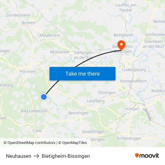 Neuhausen to Bietigheim-Bissingen map