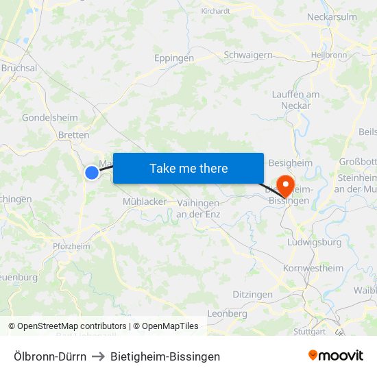 Ölbronn-Dürrn to Bietigheim-Bissingen map