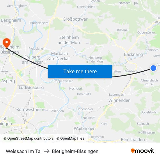 Weissach Im Tal to Bietigheim-Bissingen map