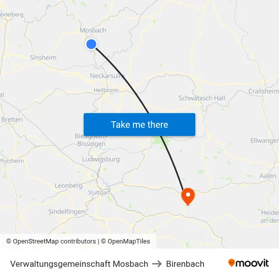 Verwaltungsgemeinschaft Mosbach to Birenbach map