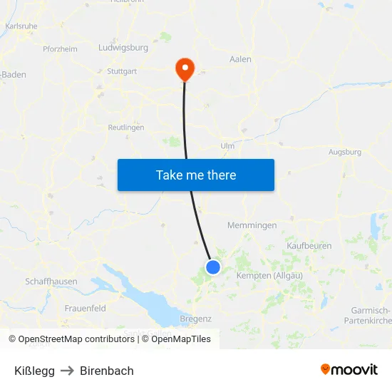 Kißlegg to Birenbach map