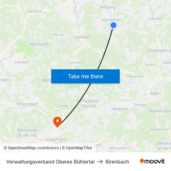 Verwaltungsverband Oberes Bühlertal to Birenbach map