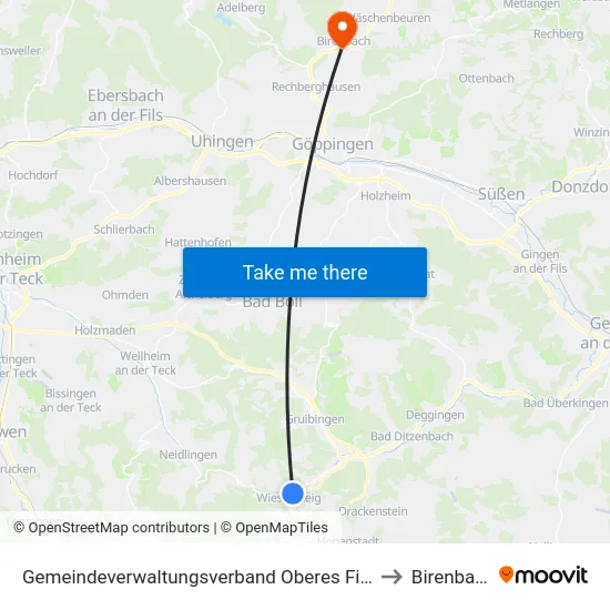 Gemeindeverwaltungsverband Oberes Filstal to Birenbach map