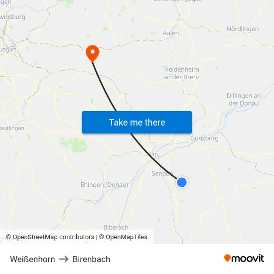 Weißenhorn to Birenbach map