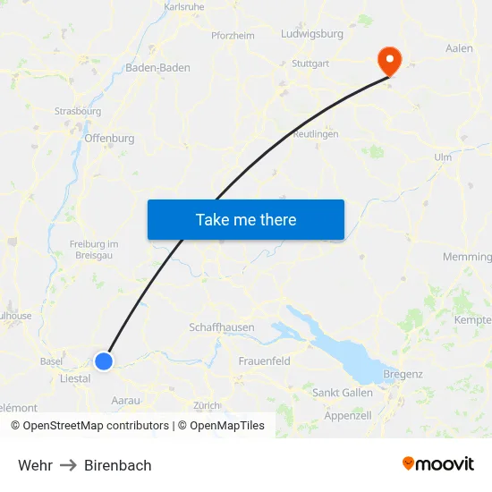 Wehr to Birenbach map