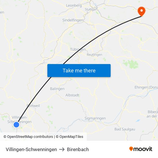 Villingen-Schwenningen to Birenbach map