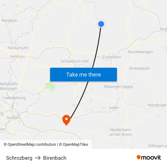 Schrozberg to Birenbach map