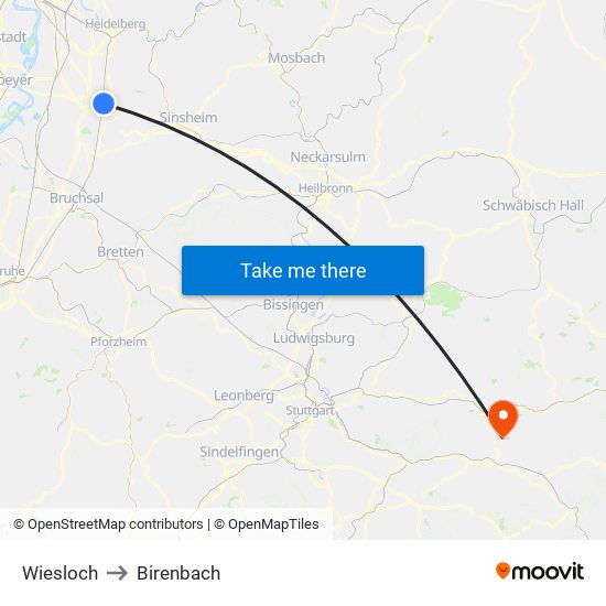 Wiesloch to Birenbach map