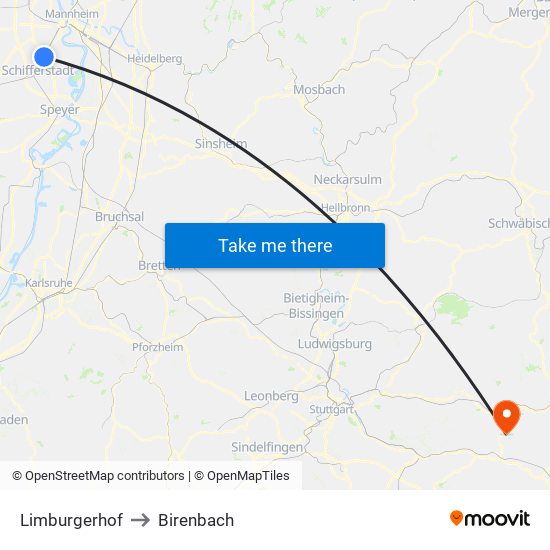 Limburgerhof to Birenbach map