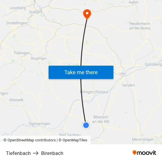 Tiefenbach to Birenbach map