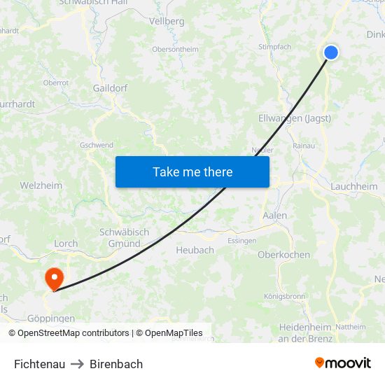 Fichtenau to Birenbach map