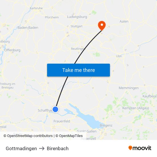 Gottmadingen to Birenbach map