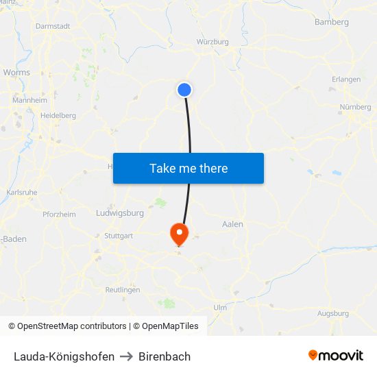 Lauda-Königshofen to Birenbach map