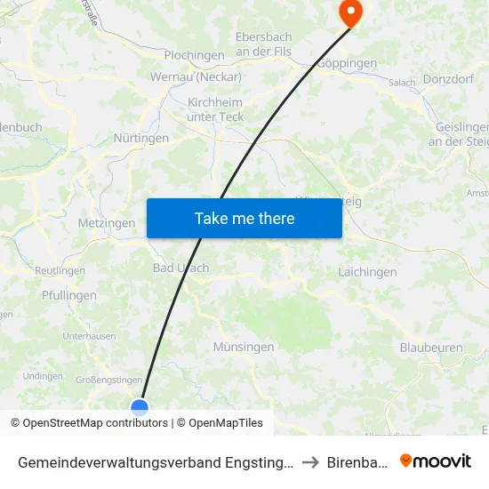 Gemeindeverwaltungsverband Engstingen to Birenbach map