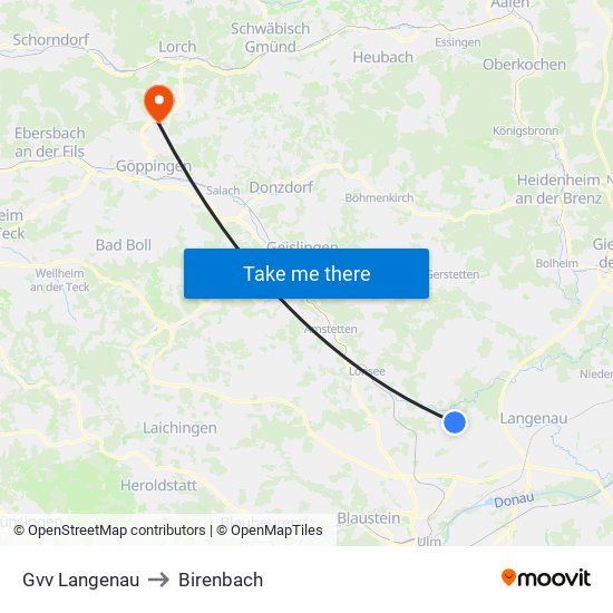 Gvv Langenau to Birenbach map