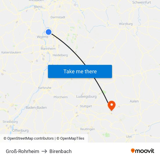 Groß-Rohrheim to Birenbach map