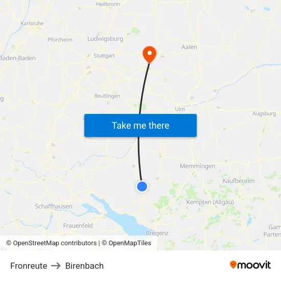 Fronreute to Birenbach map