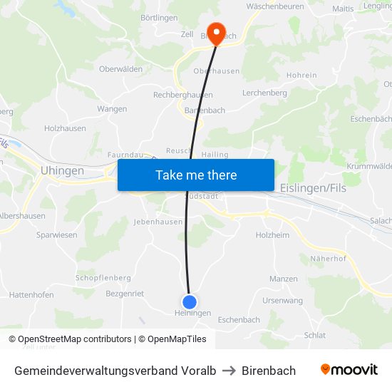 Gemeindeverwaltungsverband Voralb to Birenbach map
