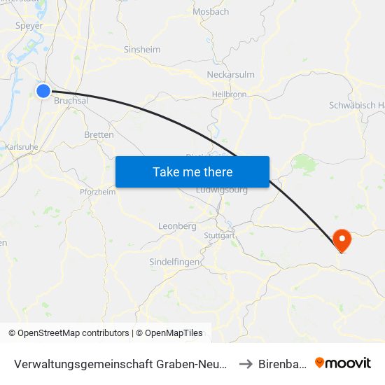 Verwaltungsgemeinschaft Graben-Neudorf to Birenbach map